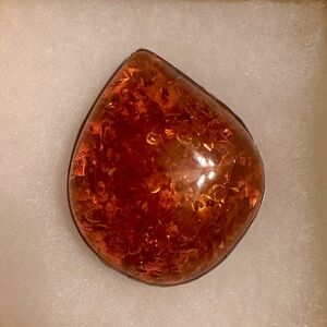 Amber Teardrop Resin large pendant in sterling silver